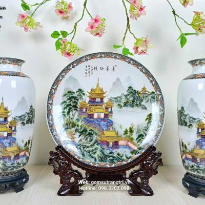 BỘ BÌNH ĐĨA CẢNH ĐỀN TOẠ SƠN - SẢN PHẨM DECOR NHÀ CỬA
